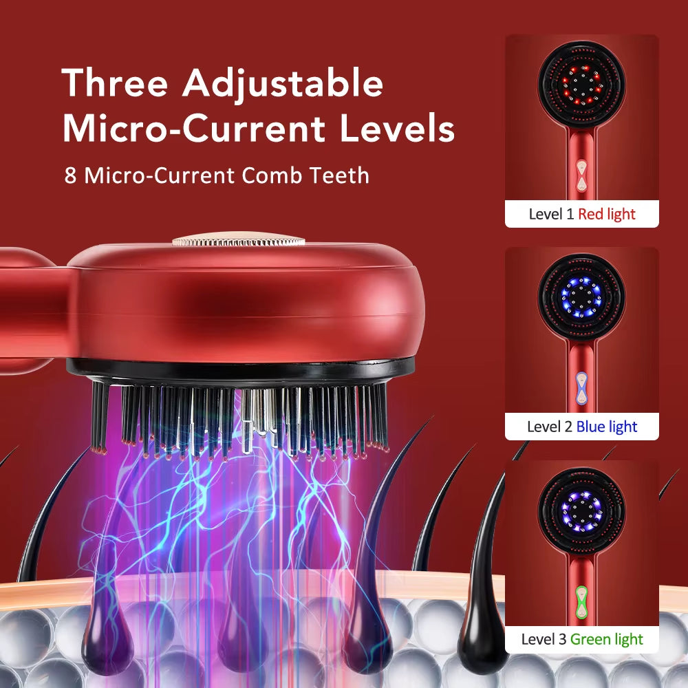 Electric Scalp Massage Comb Blue Red LED Light Therapy EMS Scalp Massager Anti-Hair Loss Oil Applicator Hair Massage Brush