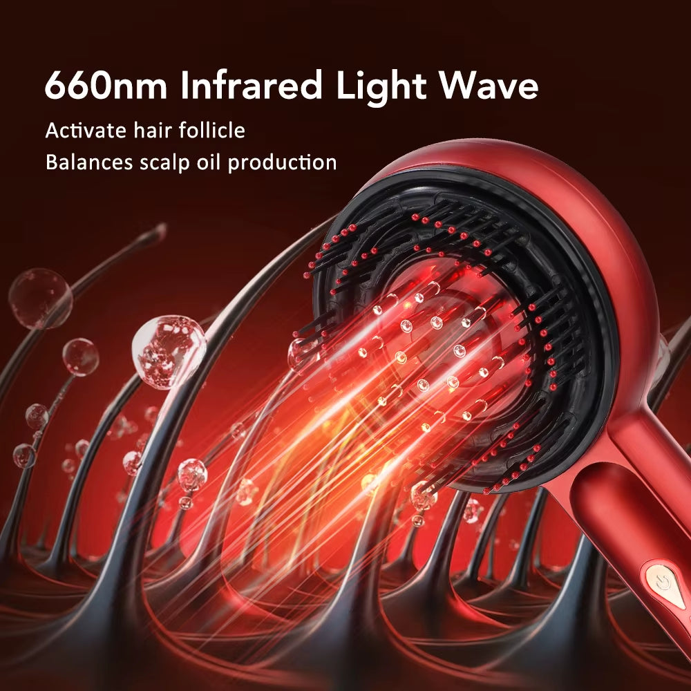 Electric Scalp Massage Comb Blue Red LED Light Therapy EMS Scalp Massager Anti-Hair Loss Oil Applicator Hair Massage Brush