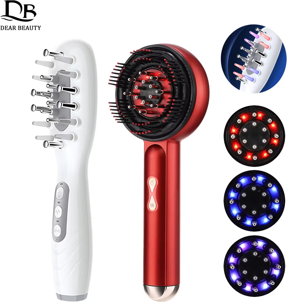 Electric Scalp Massage Comb Blue Red LED Light Therapy EMS Scalp Massager Anti-Hair Loss Oil Applicator Hair Massage Brush